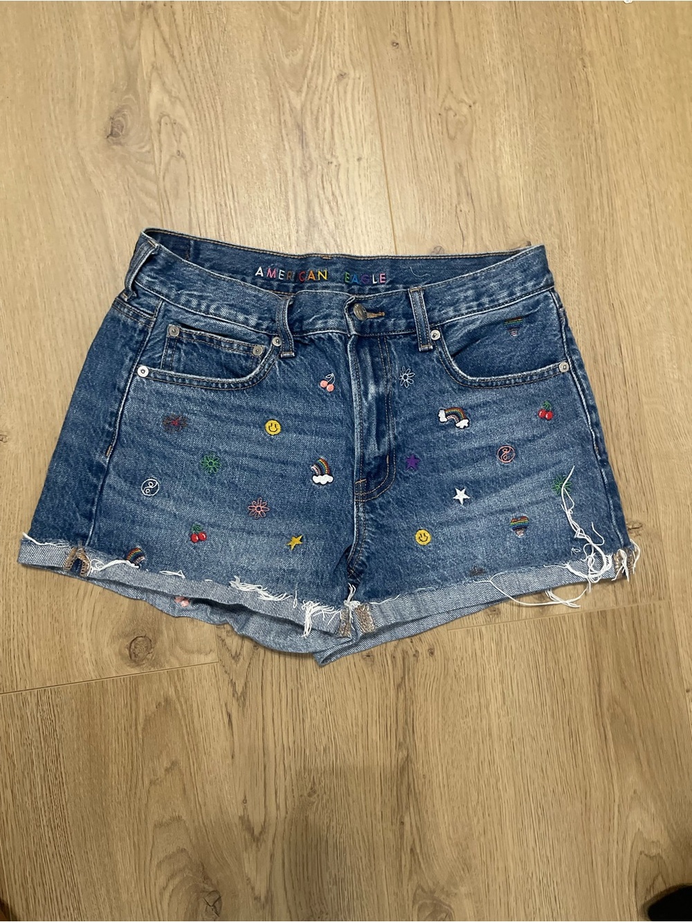 American Eagle Outfitters Blue Denim Shorts with Multicolor Embroidery (6) - Picture 6 of 6